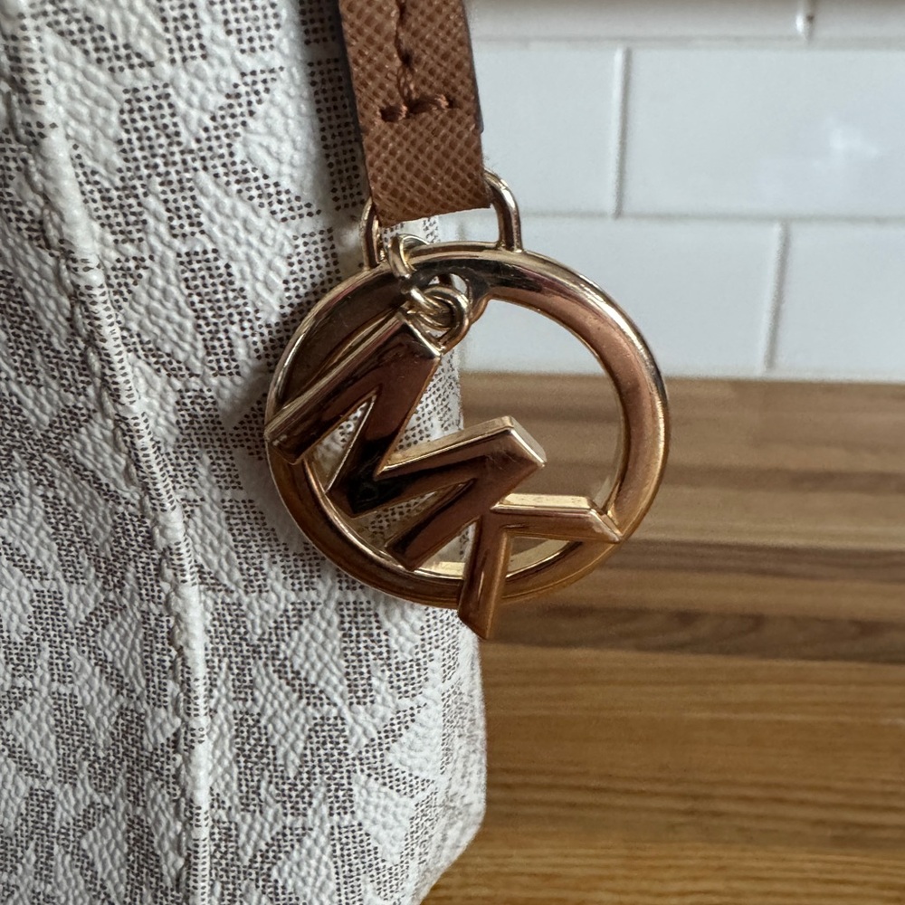 Michael Kors Beige Signature MK Crossbody with Brown Strap - Picture 6 of 6